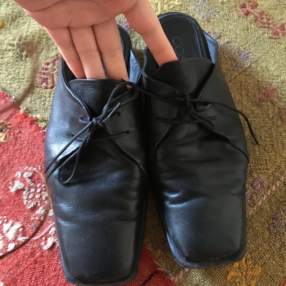 COS Leather Lace-up Black Flat Mules size 10